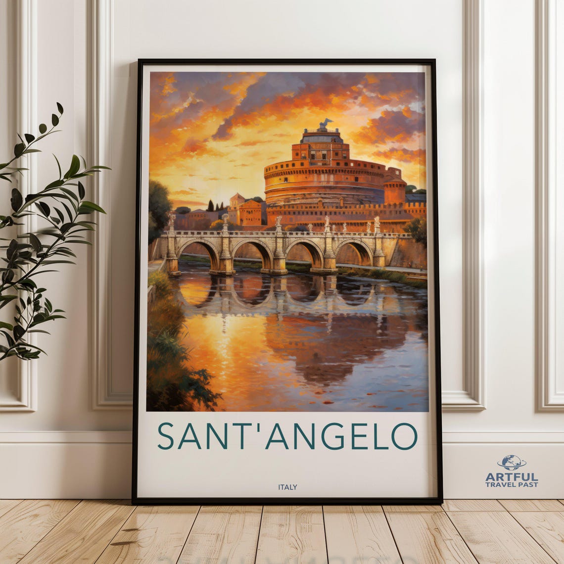 Sant Angelo Rome Italy Sunset Castle Bridge River View Poster