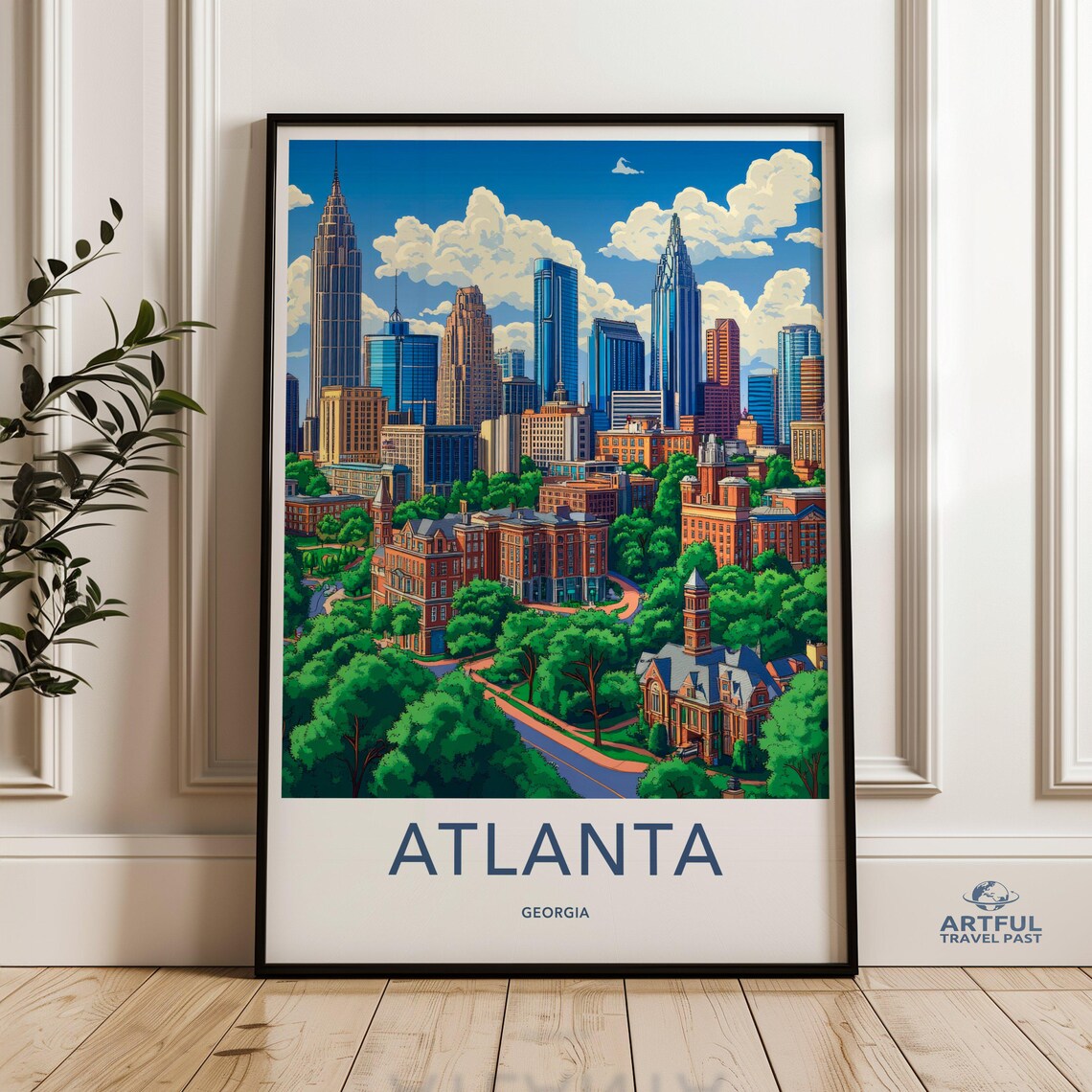 Atlanta Georgia Skyline Cityscape Illustration Downtown Travel Poster