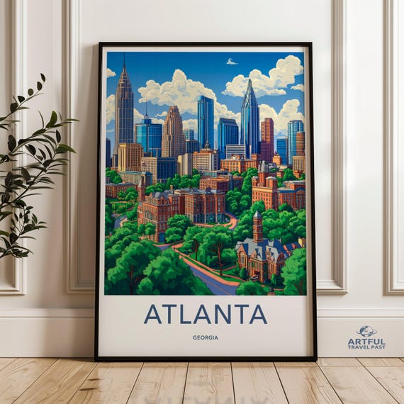 Atlanta Georgia Skyline Wall Art Cityscape Print Travel Poster Illustration Home Decor Souvenir Gift