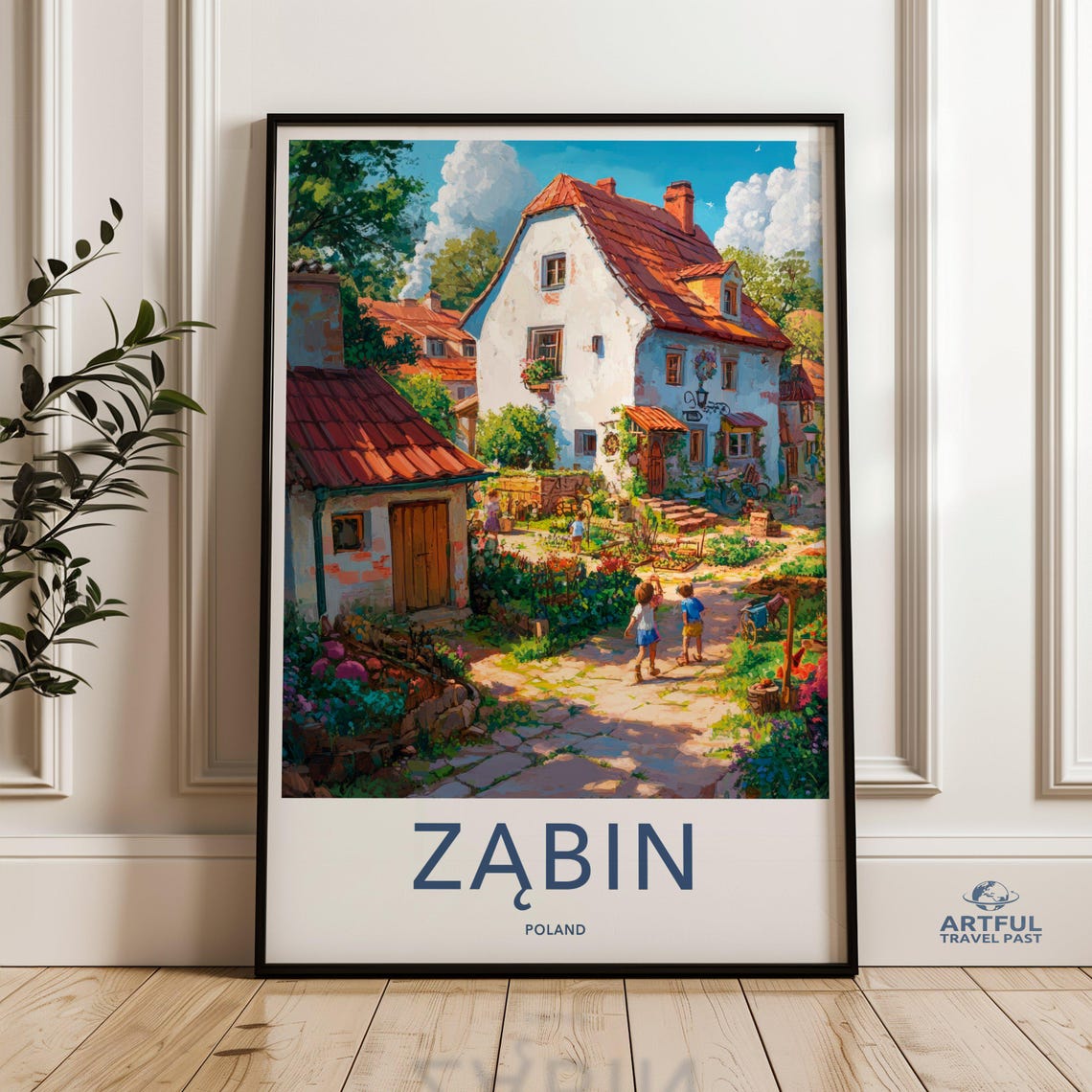Zabin Poland Wall Art Village Scene Print Polish Town Landscape Europe Travel European Architecture House Painting Children