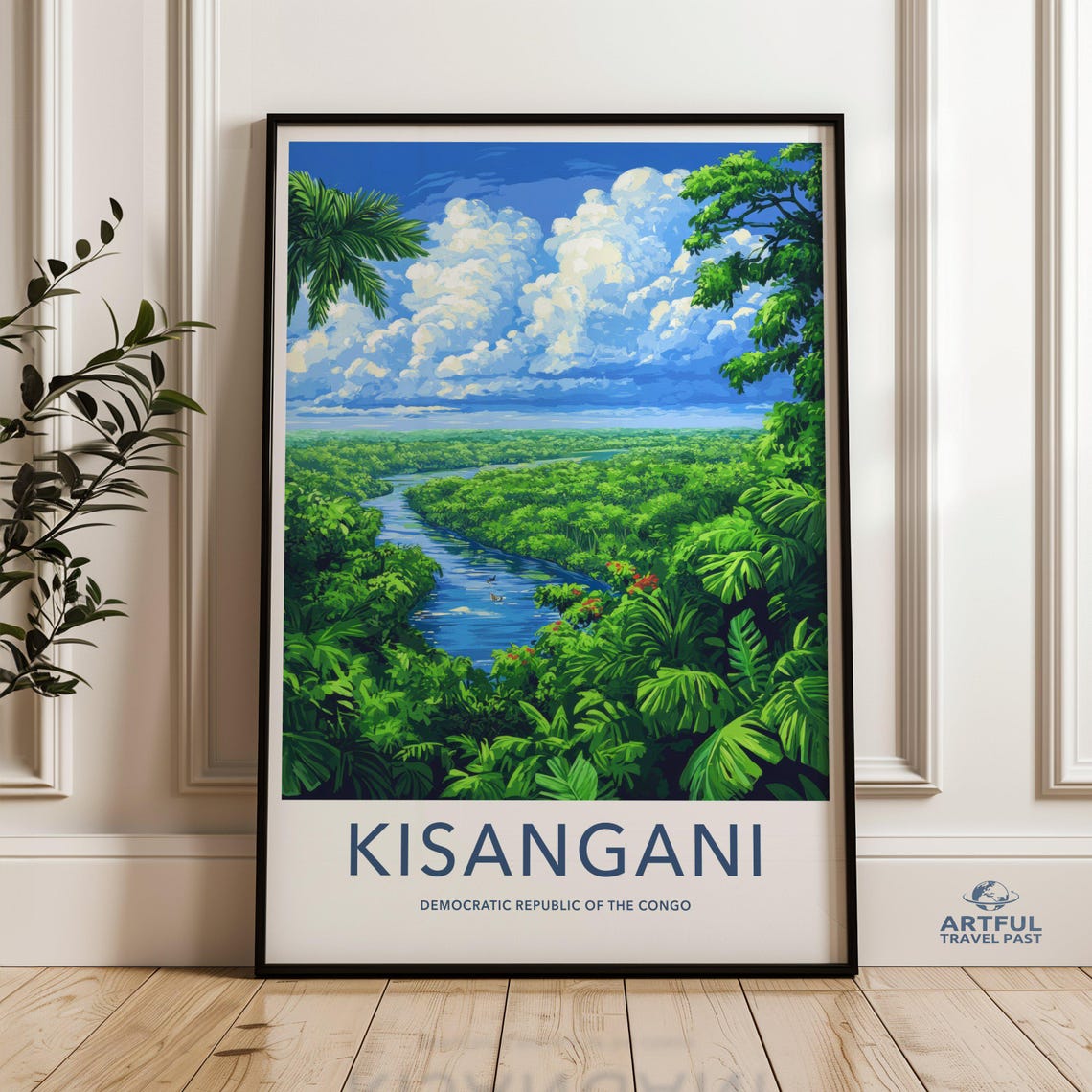 Kisangani Congo Rainforest River Jungle Vintage Travel Poster
