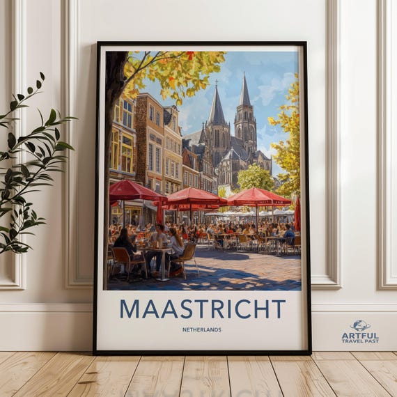 Maastricht Wall Art Print Netherlands Poster Cityscape Travel Decor European City Illustration Home Gift For Travelers