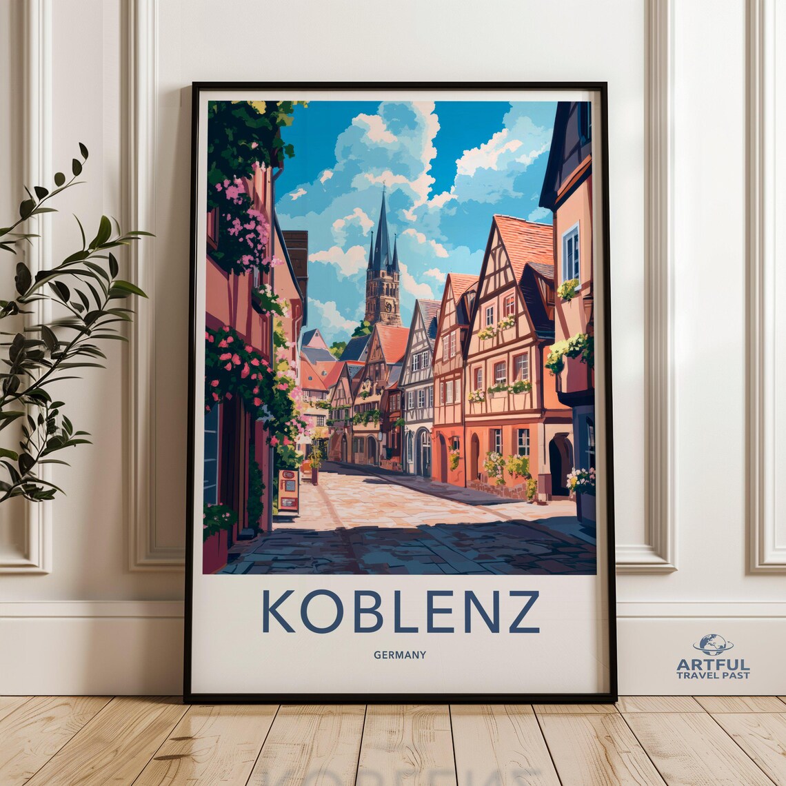 Koblenz Germany Half-Timbered Old Town Street Scenic Travel Poster