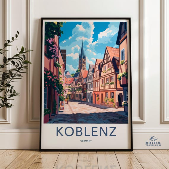 Koblenz Germany Wall Art Colorful Cityscape Poster Travel Destination Print Historic Architecture Artwork Scenic City View