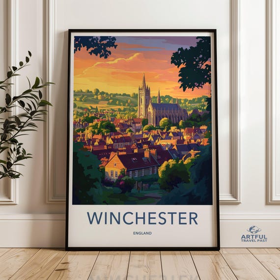 Winchester England Landscape Wall Art Cityscape Poster Print Sunset Scenic View Home Decor Travel Photography