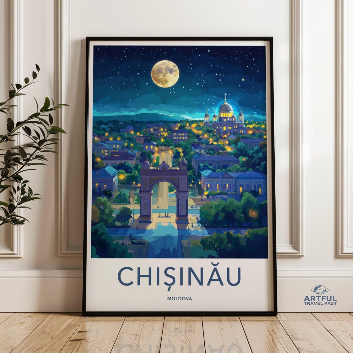 Chisinau Skyline Night View Print Moonlit Cityscape Wall Art Moldova City Poster Architectural Landscape Decor