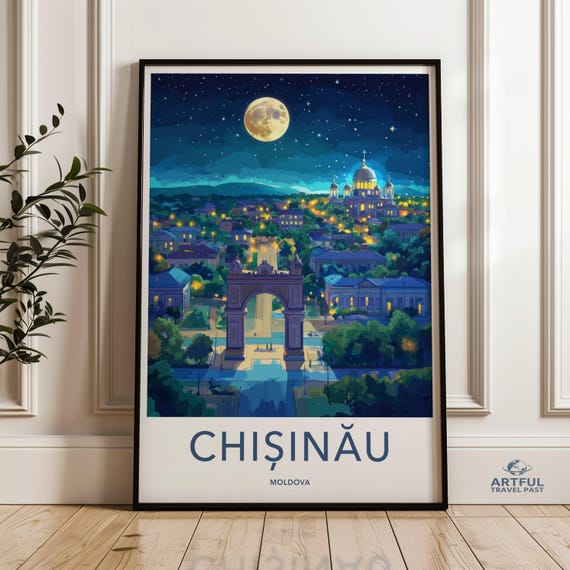 Chisinau Skyline Night View Print Moonlit Cityscape Wall Art Moldova City Poster Architectural Landscape Decor
