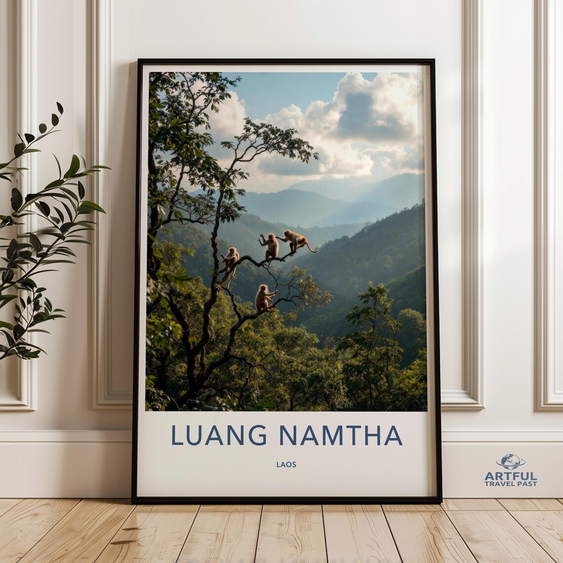 Luang Namtha Laos Monkeys Jungle Valley Vintage Travel Poster