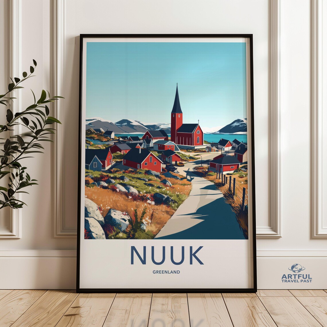 Nuuk Greenland Colorful Coastal Village Church Travel Poster