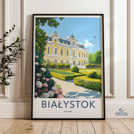 Bialystok Travel Poster Vintage Poland Wall Art European Cityscape Print Scenic Architectural Decor Elegant Garden Illustration
