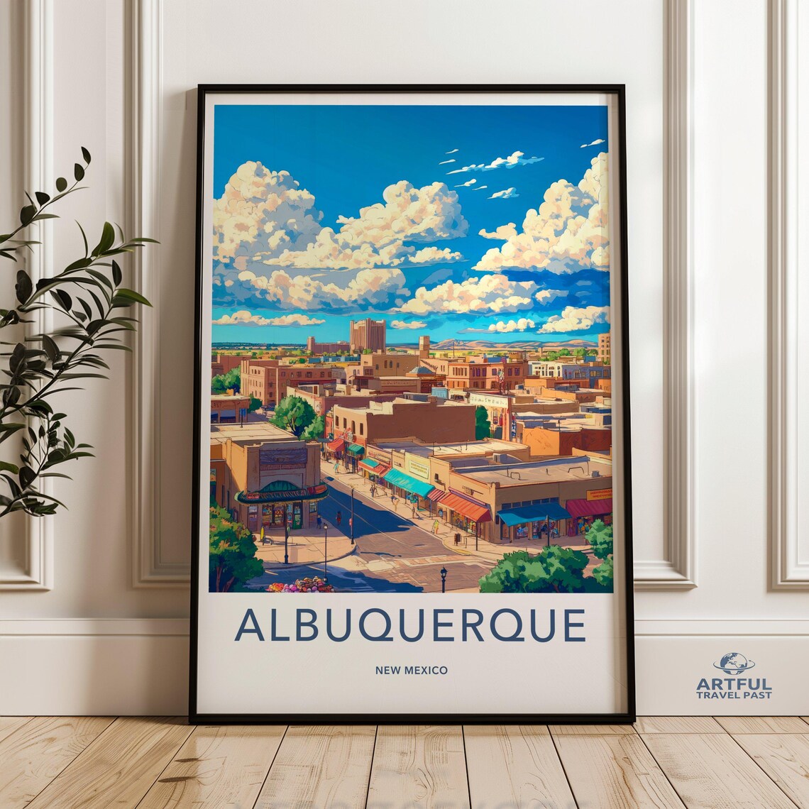 Albuquerque New Mexico Downtown City Street Vintage Travel Poster