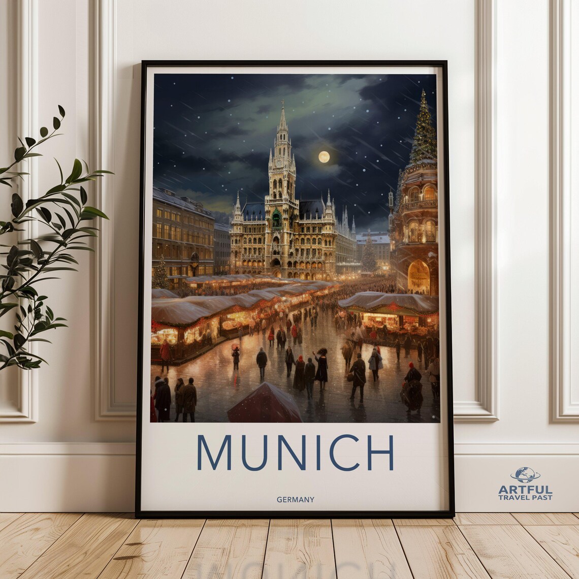 Munich Evening Christmas Market Scene Art Print