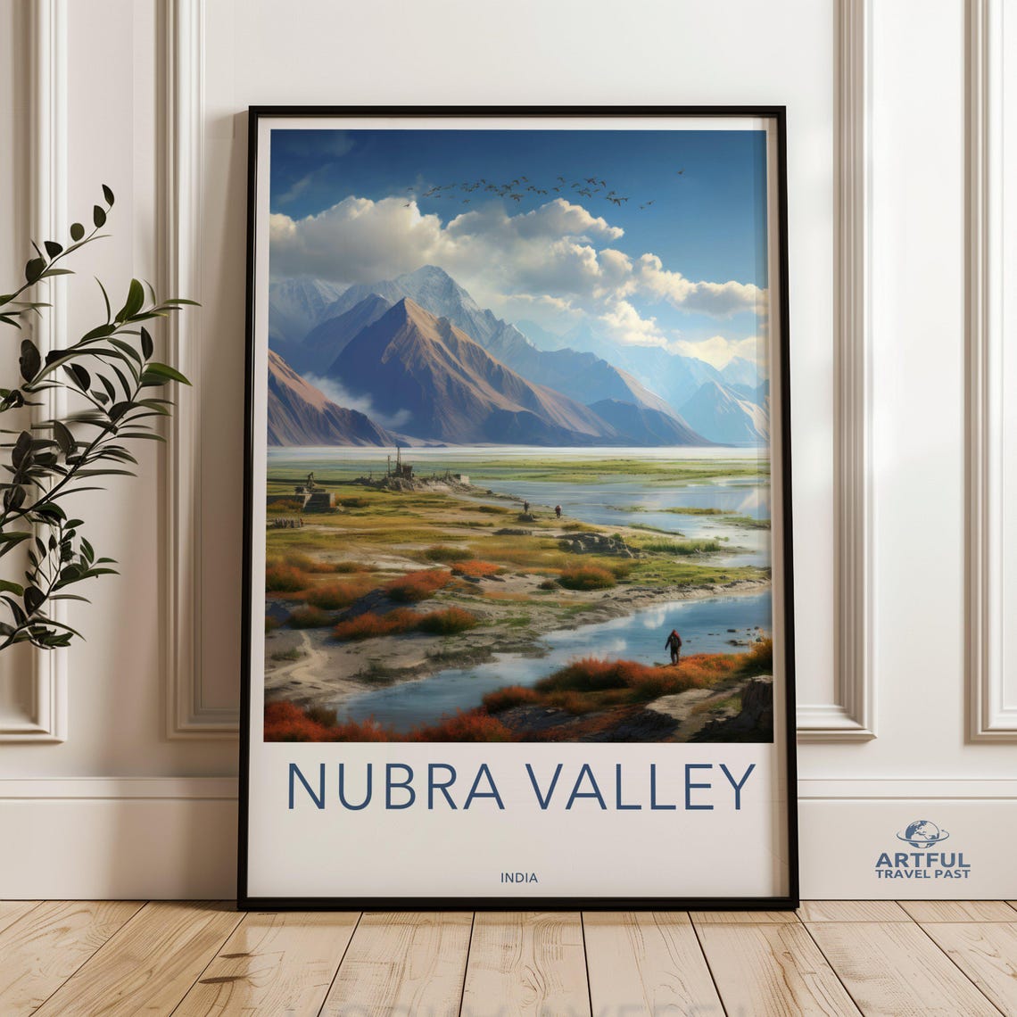 Nubra Valley India Himalayan River Autumn Grass Travel Poster