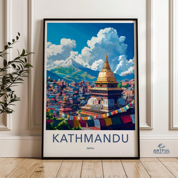 Kathmandu Nepal Wall Art Himalayan Mountain Print Colorful Cityscape Poster Travel Decor Home Office Decoration Tourism Artwork