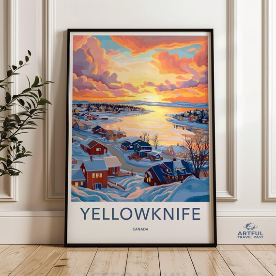 Yellowknife Canada Winter Sunset Snowy Town Arctic Travel Poster