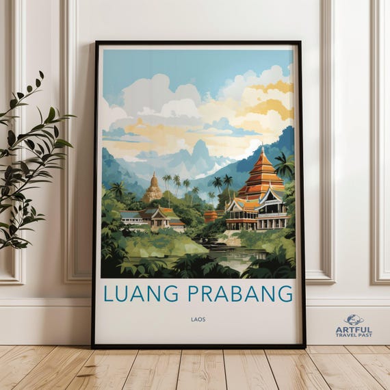 Luang Prabang Wall Art Laotian Temple Decor Southeast Asian Landscape Print Travel Poster Cultural Landmark Artwork