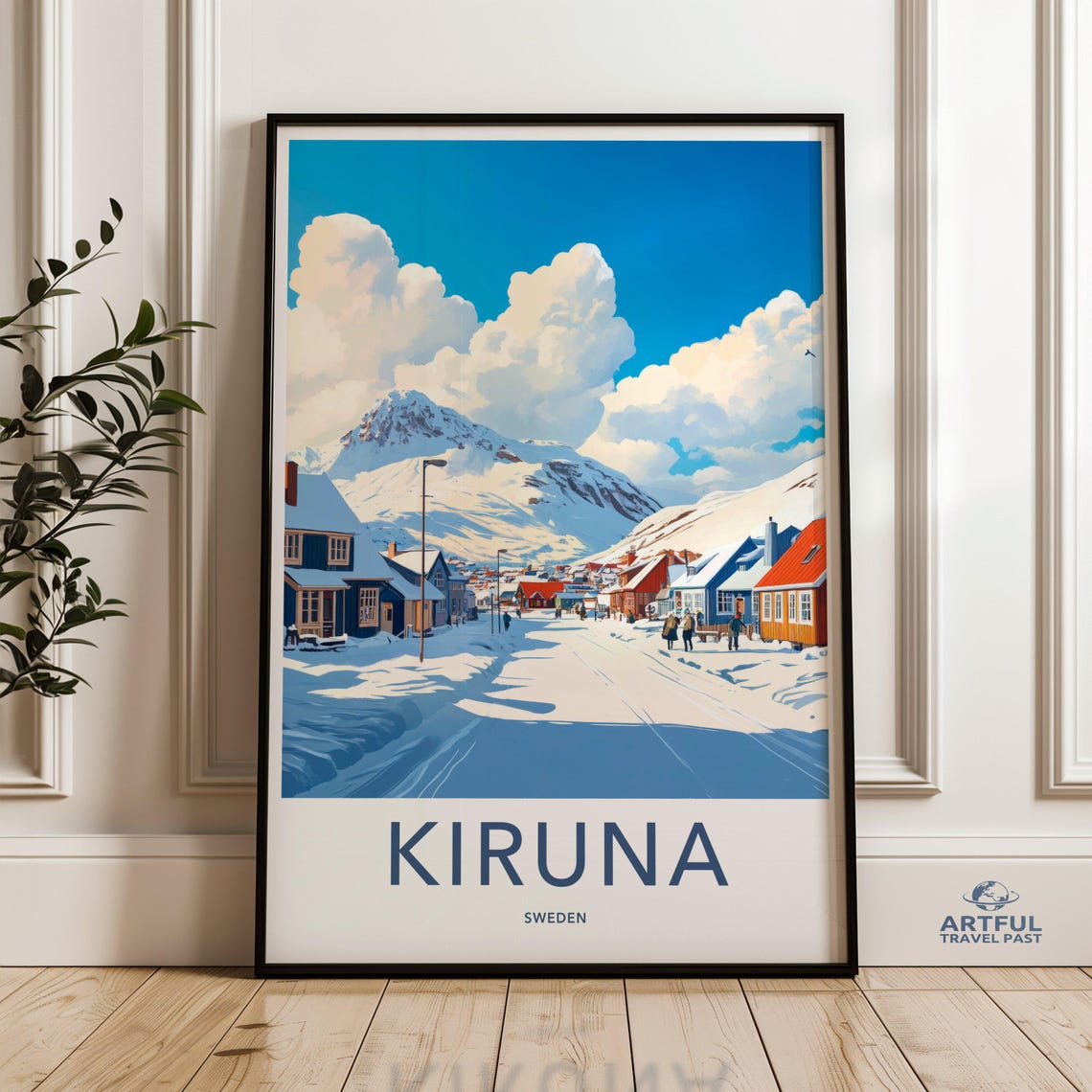 Kiruna Sweden Snowy Winter Town Mountain Blue Sky Travel Poster