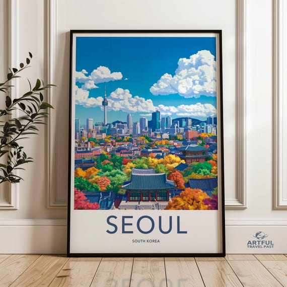 Seoul Cityscape Wall Art South Korea Poster Vibrant Print Korean City Skyline Artwork Colorful Decor