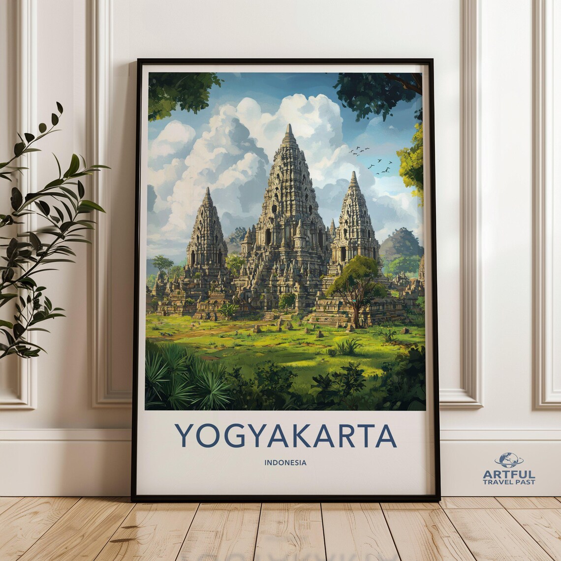 Yogyakarta Indonesia Prambanan Temple Tropical Travel Poster