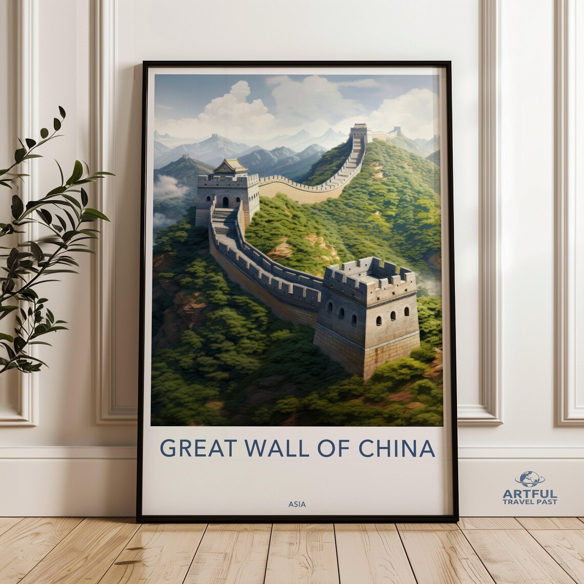Great Wall of China Mountain Watchtower Asia Vintage Travel Poster