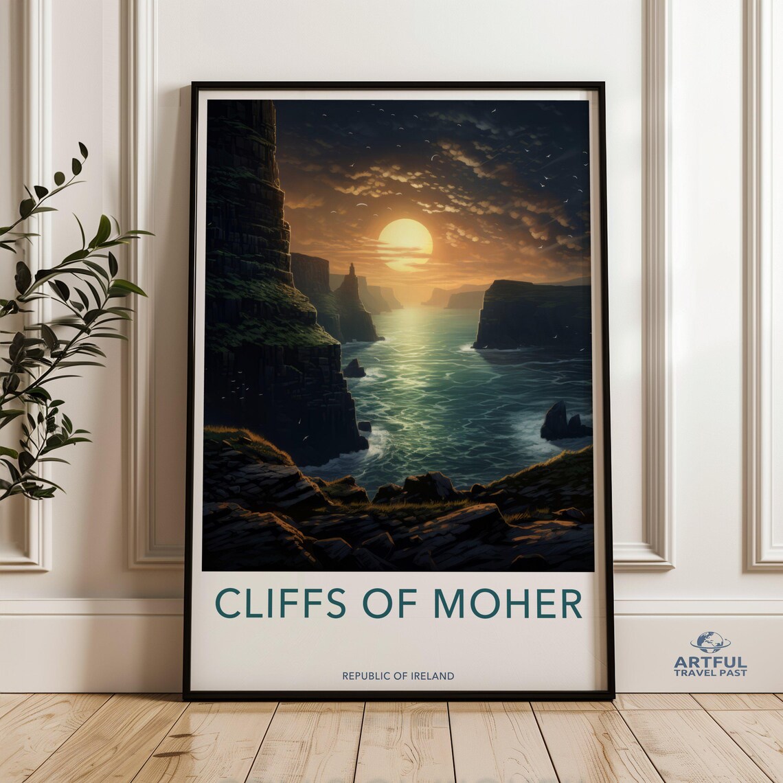 Cliffs of Moher Ireland Dramatic Sunset Coastline Travel Poster