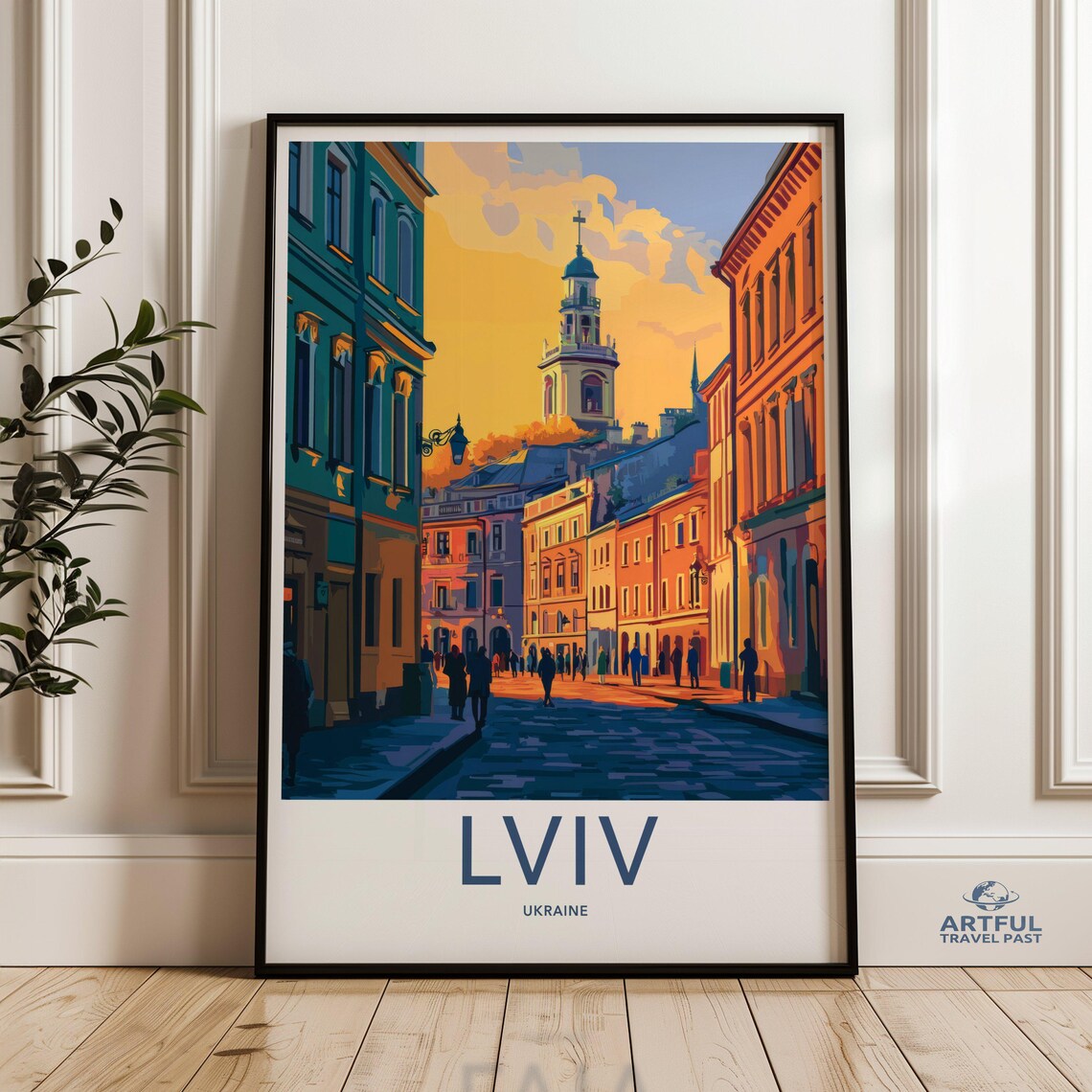 Lviv Ukraine Golden Hour Old Town Street Cityscape Travel Poster