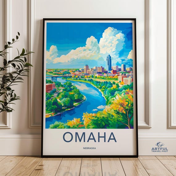 Omaha Nebraska Wall Art Cityscape Print Skyline Poster Travel Home Decor Office River City Midwest Souvenir