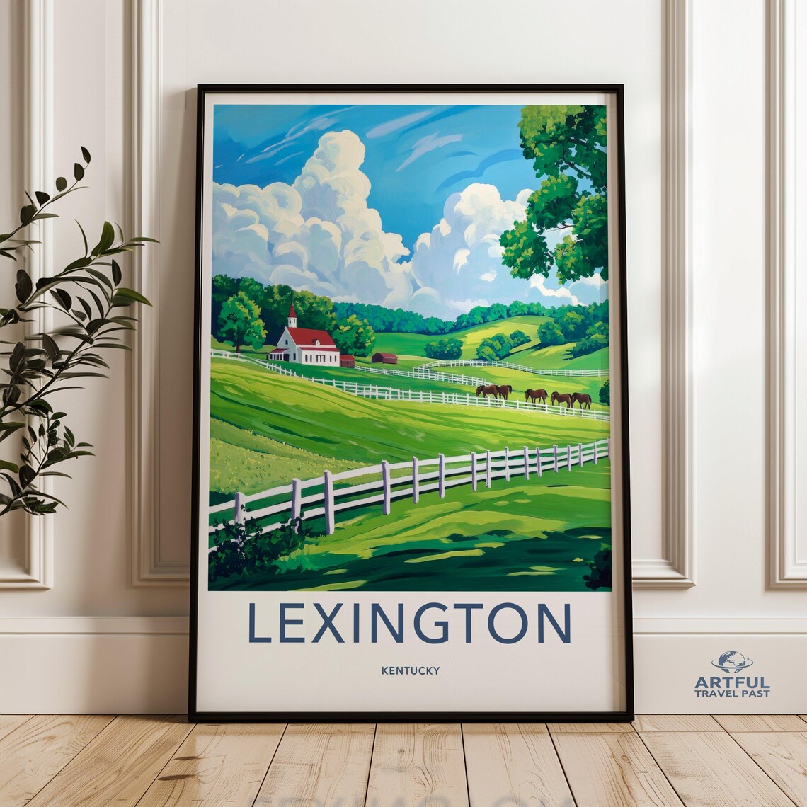 Lexington Kentucky Horse Farm Rolling Hills Vintage Travel Poster
