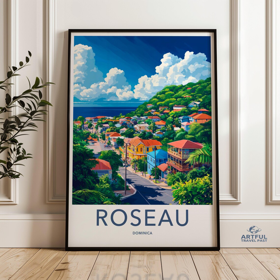 Roseau Dominica Caribbean Cityscape Colorful Travel Art Poster