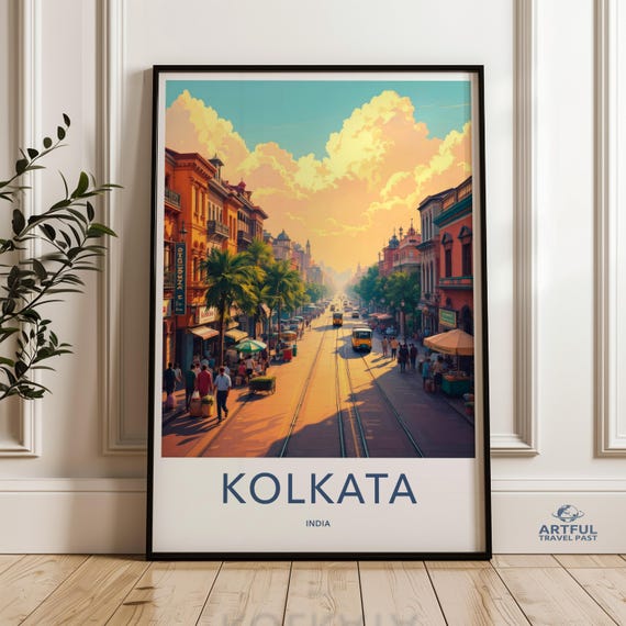 Vintage Kolkata Cityscape Print Retro India Wall Art Streetcar Poster Travel For Home Decor City View Artwork