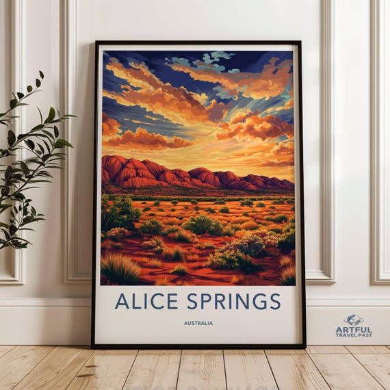 Alice Springs Australia Wall Art Sunset Landscape Poster Outback Nature Print Vibrant Scenic Photography Home Decor