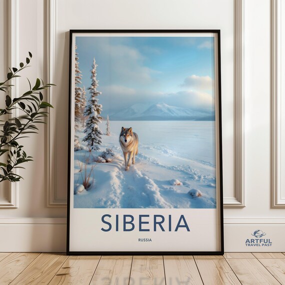 Siberia Winter Wolf Landscape Wall Art Print Nature Photography Poster Snowy Wilderness Decor Mountain Scenery Artwork