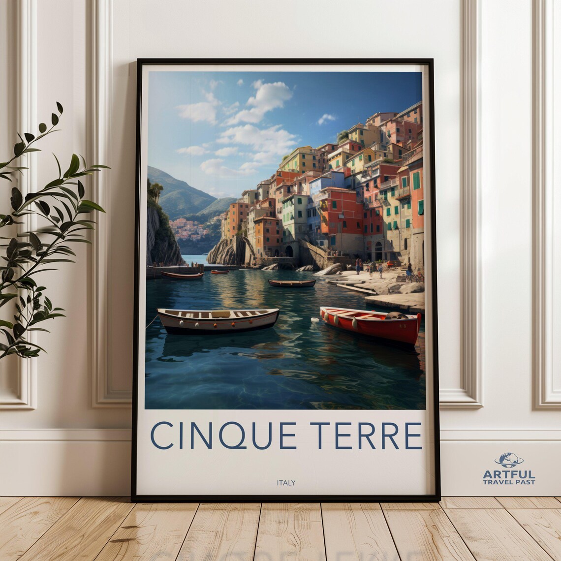 Cinque Terre Italy Coastal Village Travel Poster Colorful Harbor
