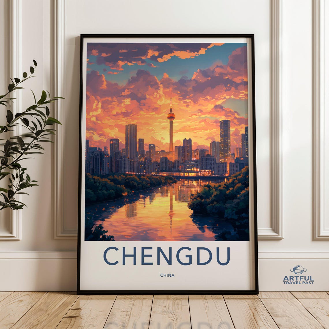 Chengdu Skyline Wall Art Sunset Cityscape Print Urban Decor City Poster Modern Home