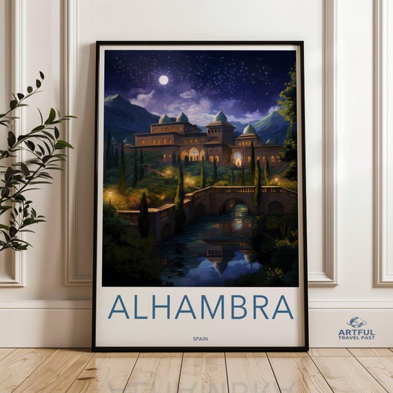Alhambra Spain Wall Art Night Sky Poster Historical Architecture Cultural Landmarks Scenic View Home Decor