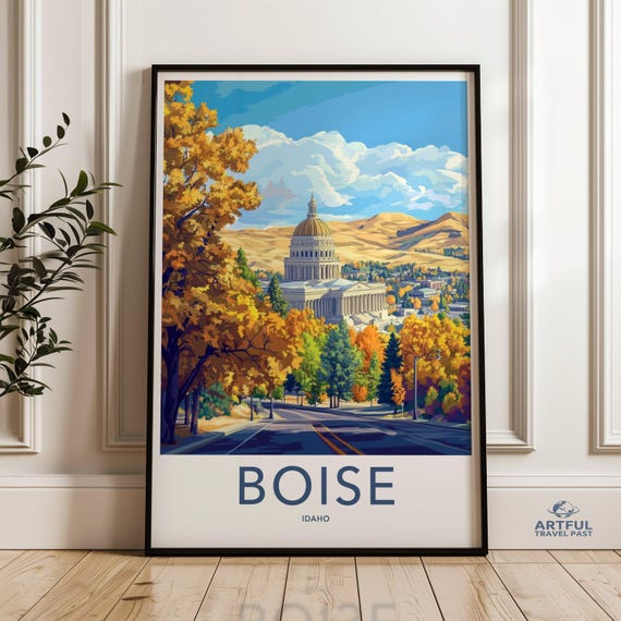 Boise Idaho State Capitol Autumn Vintage Travel Landmark Poster