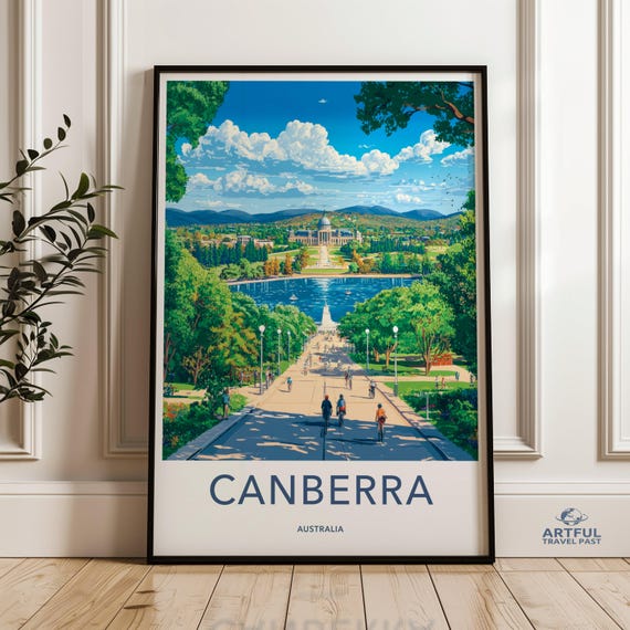 Canberra Australia Wall Art Travel Poster Australian Parliament House Cityscape Print Biking Lake Souvenir Landscape Home Decor