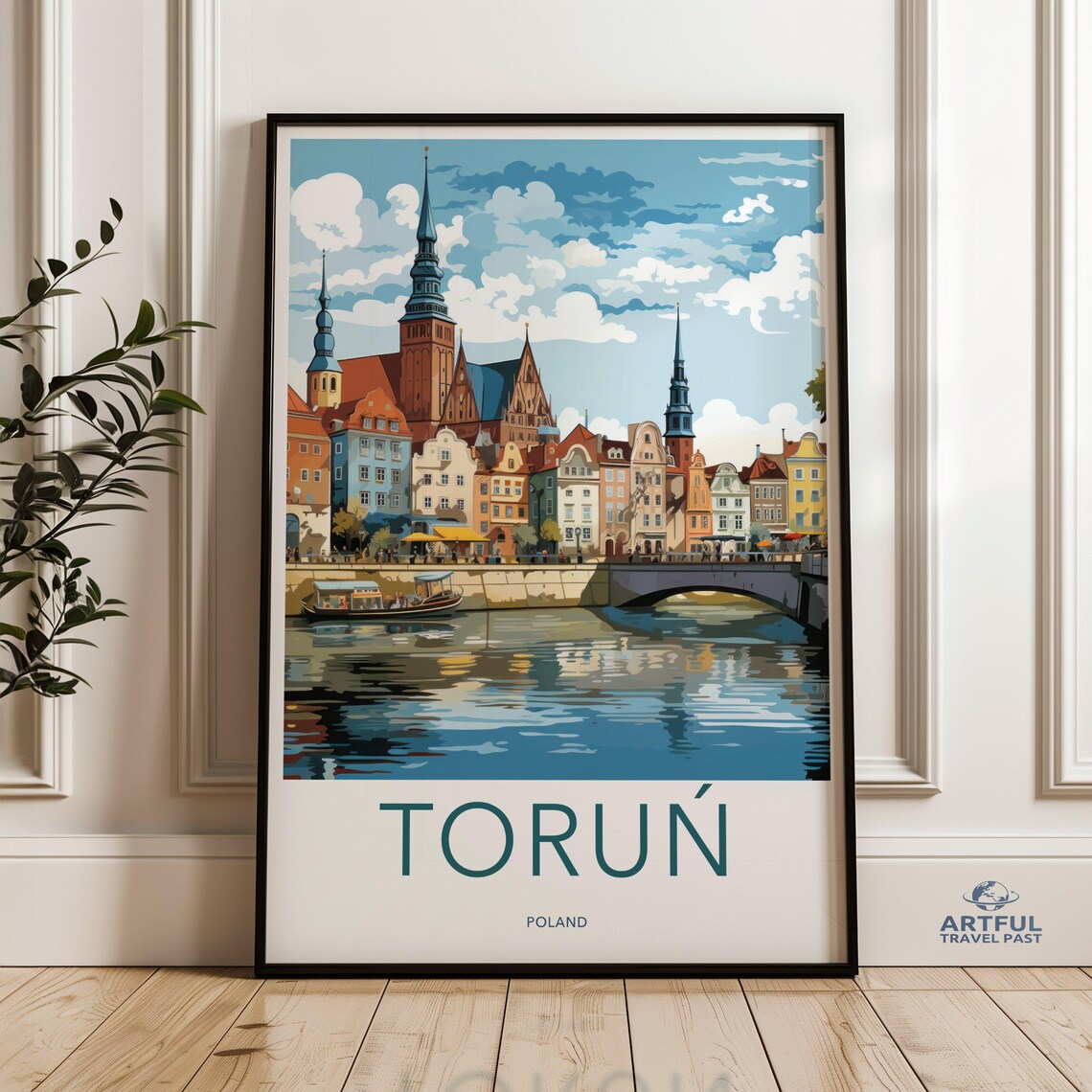 Torun Poland Old Town Riverside Medieval Cityscape Travel Poster Art