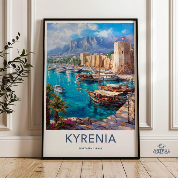 Harbor Boats Wall Art Coastal Cityscape Kyrenia Print Northern Cyprus Artwork Mediterranean Decor Nautical Home