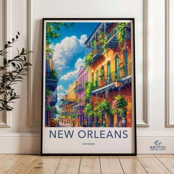 New Orleans Wall Art Louisiana Cityscape Print Colorful Street Scene Poster Urban Landscape Artwork Home Decor