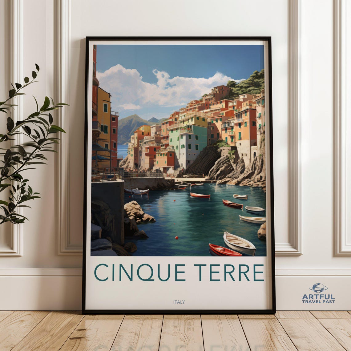 Cinque Terre Italy Scenic Coastal Village Vintage Travel Poster