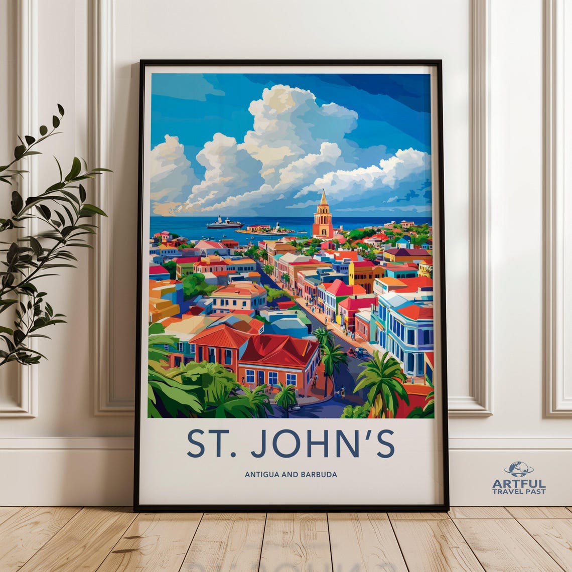 St Johns Antigua Barbuda Colorful Caribbean Town Travel Poster