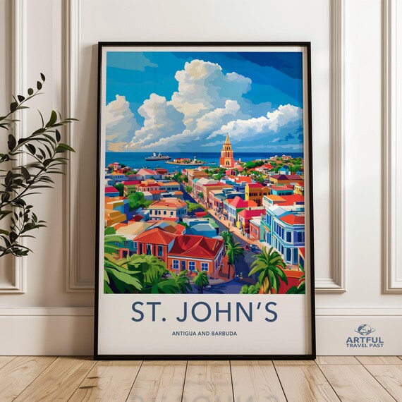 St Johns Antigua Barbuda Colorful Caribbean Town Travel Poster