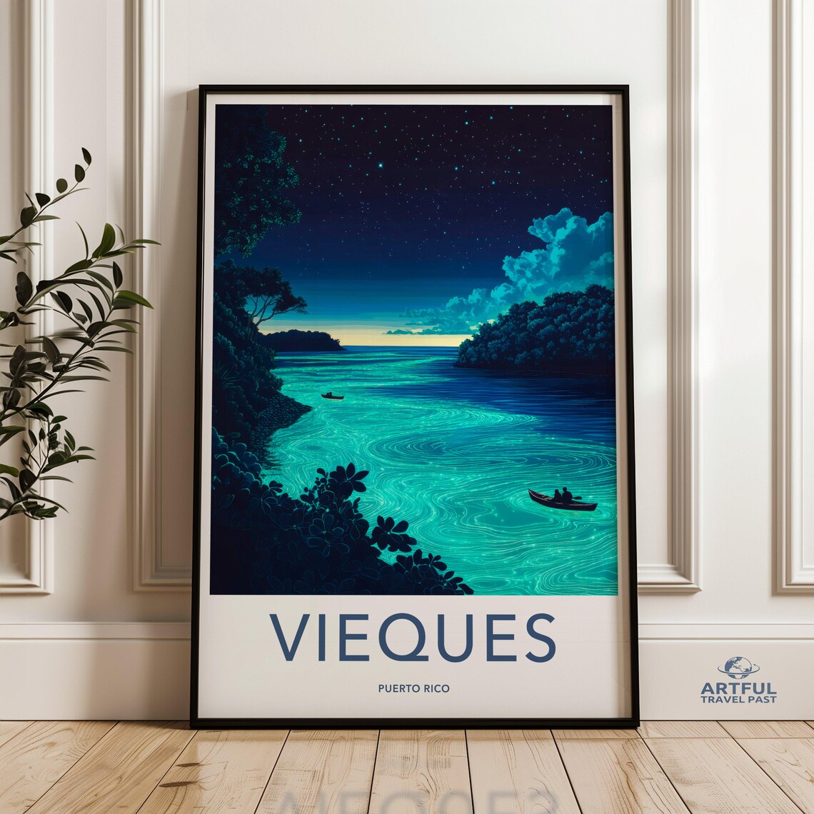 Vieques Puerto Rico Bioluminescent Bay Travel Poster