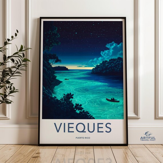 Vieques Puerto Rico Bioluminescent Bay Travel Poster