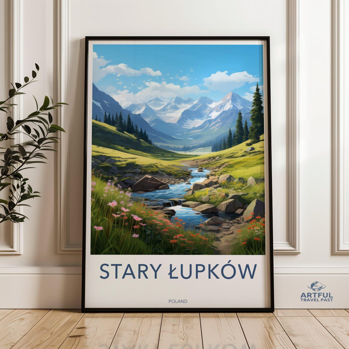 Stary Lupkow Poland Mountain Valley River Scenic Travel Poster