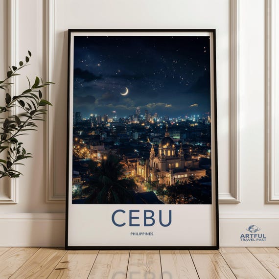 Cebu Night Sky Wall Art Cityscape Poster Starry Urban Landscape Print City Lights Artwork Philippines Travel Decor