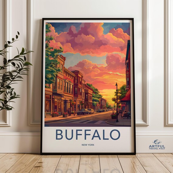 Buffalo New York Wall Art Colorful Cityscape Print Urban Sunset Decor Vibrant Street View Poster Modern City Artwork