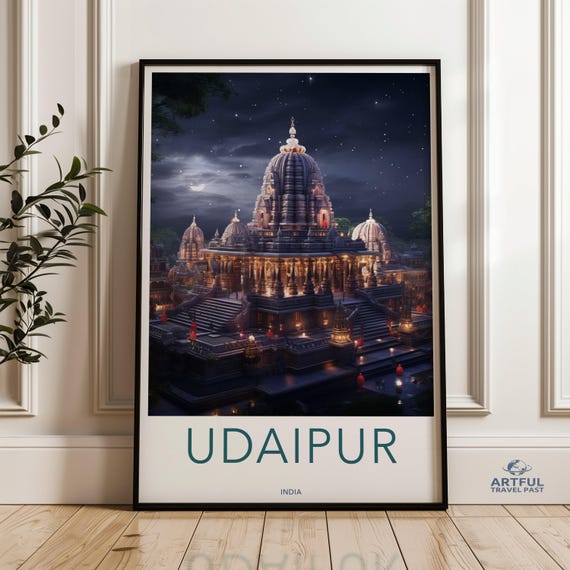 Udaipur Wall Art Nighttime Temple Scene Historical And Cultural Landmark Architecture Stunning Decor Serene Moonlit View