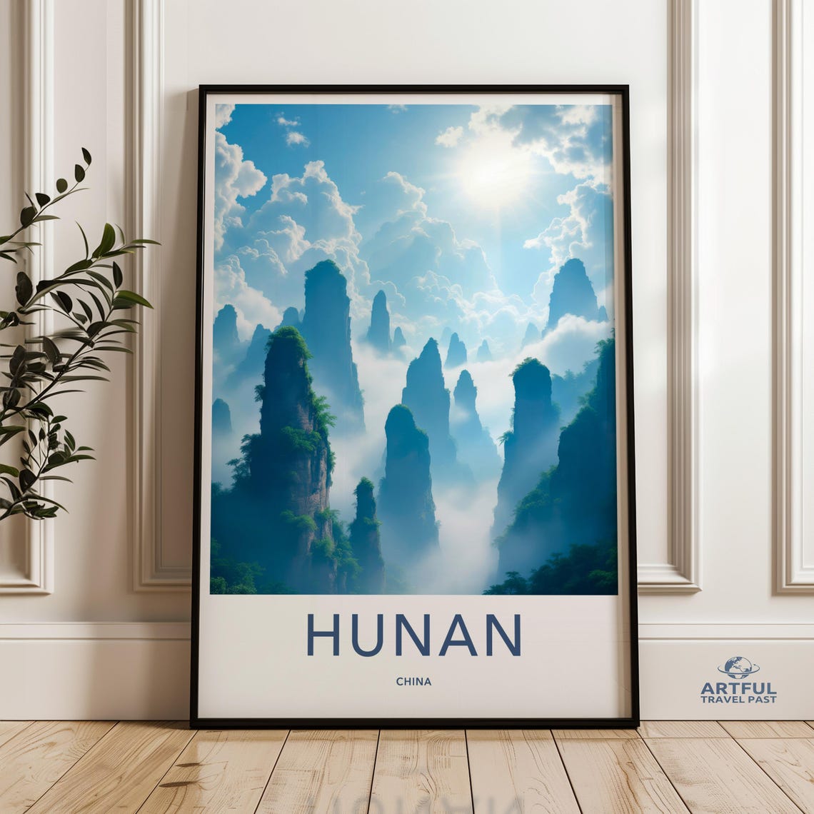 Hunan China Karst Mountain Pillars Mist Sunrise Travel Poster